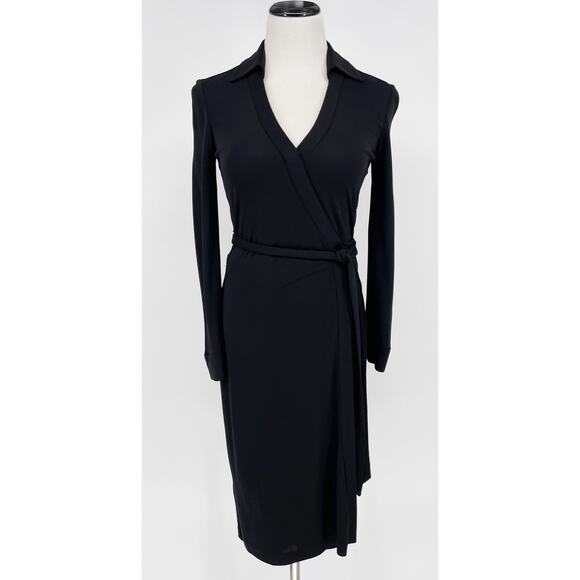 Diane Von Furstenberg Black Jeanne Size 2 Classic Stretchy Wrap Dress DVF E5 - Picture 1 of 10